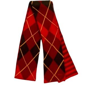 Fossil Argyle Reversible Knit Scarf ‎ Red Green Yellow Stripes 5x80